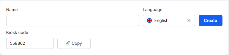 Panel for creating a kiosk code when it successfully created one